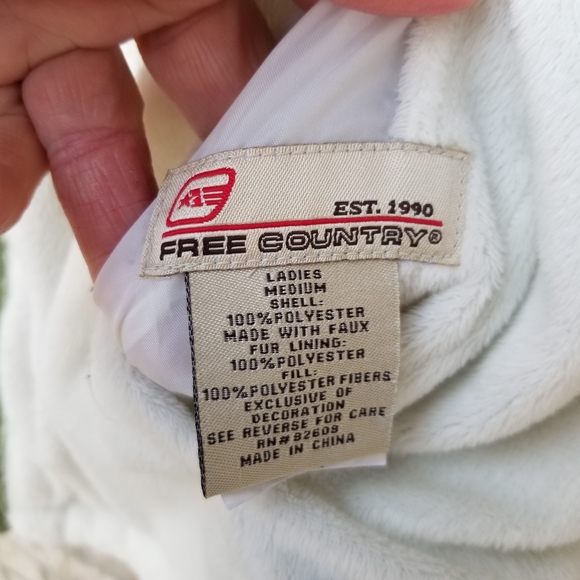 Free Country Womens Medium Green Quilted/White Faux Fur Reversible Vest - Picture 8 of 9